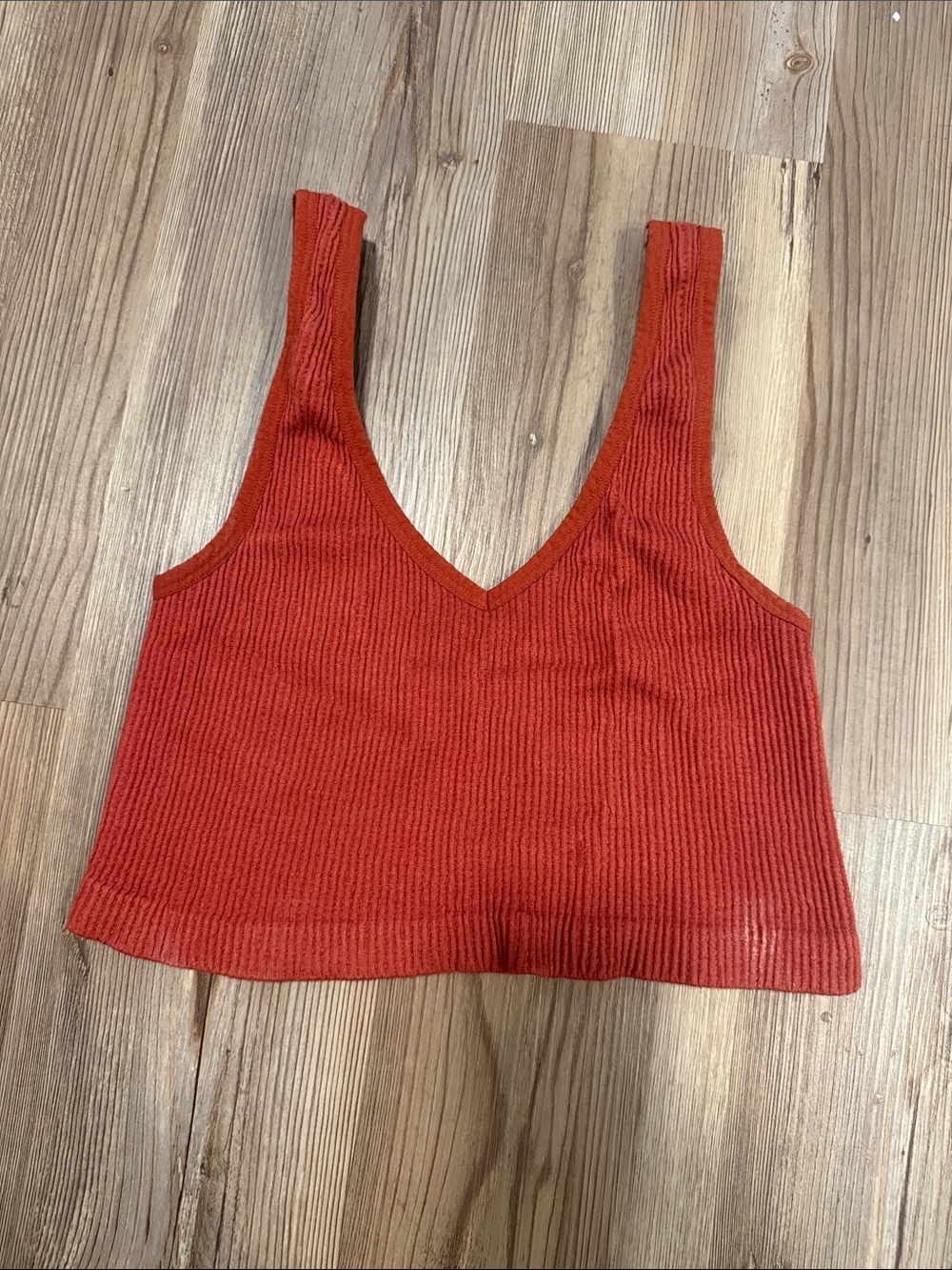Ribbed V-Neck Cropped Tank Top - Orange